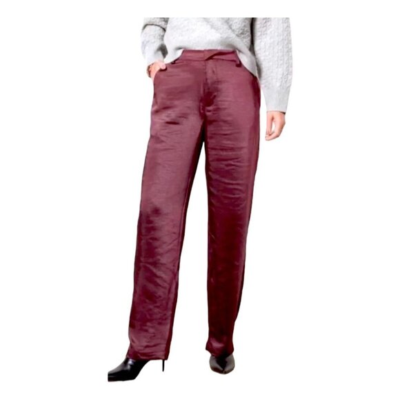 Good American Malbec Burgundy Washed Satin Straight Leg Pants Women 8/29 NWT - Picture 1 of 10